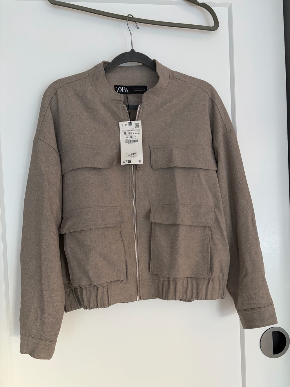 NWT Zara Women’s Taupe Utility Bomber Jacket